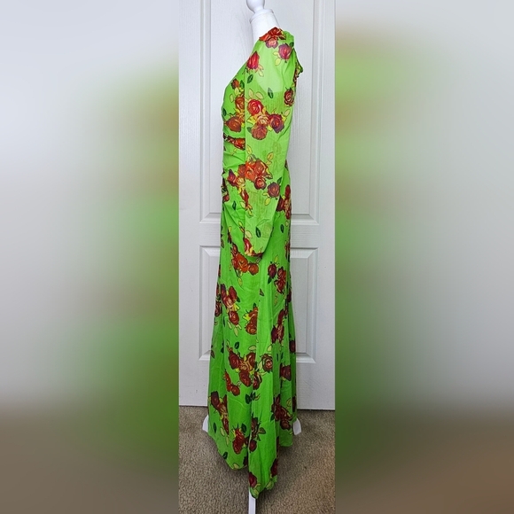 Topshop Floral Rouched Long Sleeve Maxi Dress MID GREEN sz 8 - Picture 4 of 9